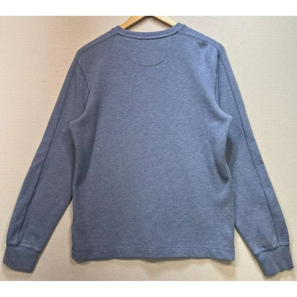 Banana Republic Mens Waffle Knit Relaxed Fit Long T-Shirt Sz L Blue Stretch